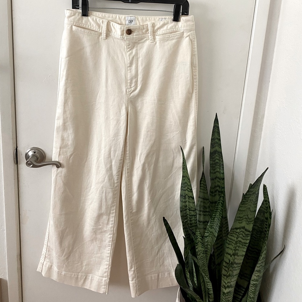 Cream High Rise Wide Leg Pants